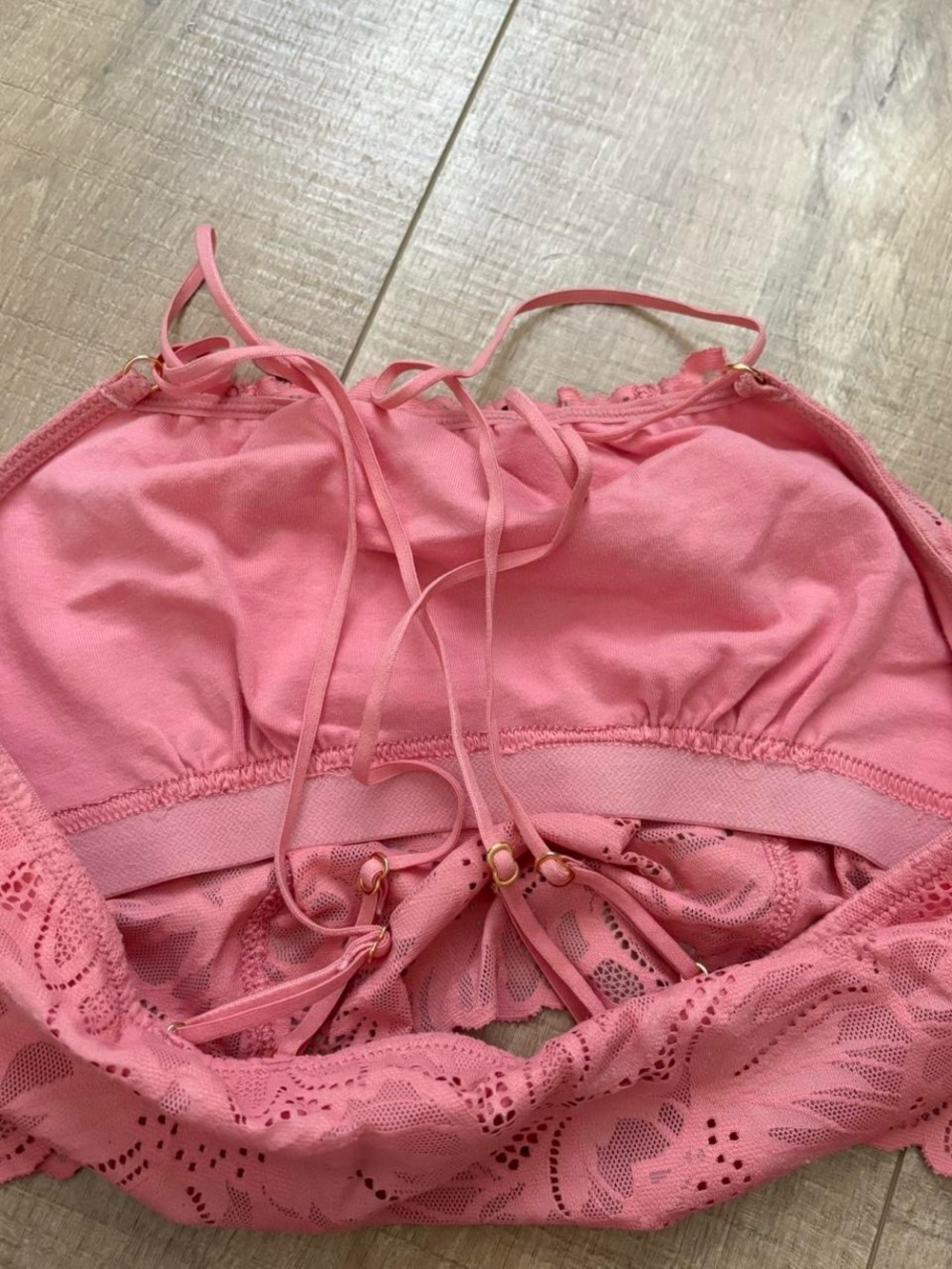 Lace Spaghetti Strap Crop Top - Pink - Picture 7 of 8